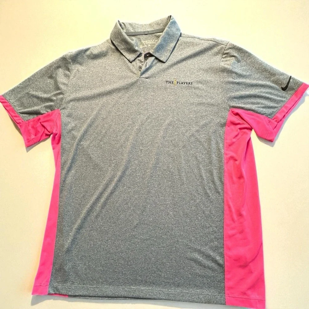 Men's Nike Golf Dri-FIT Tour Performance‎ Polo The Players TPC Gray Pink XL